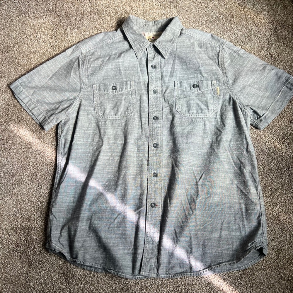 Woolrich Mens‎ Gray Chambray Short Sleeve Button Up Shirt Large 0585